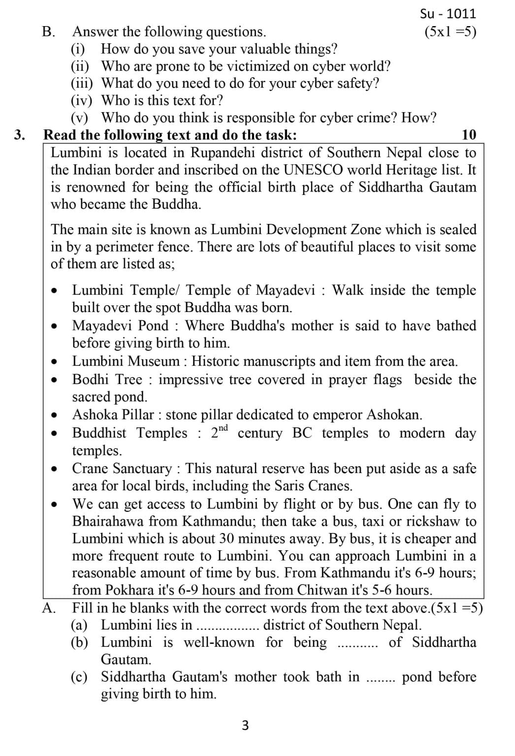 Class 10 (SEE) English Model Question - 3