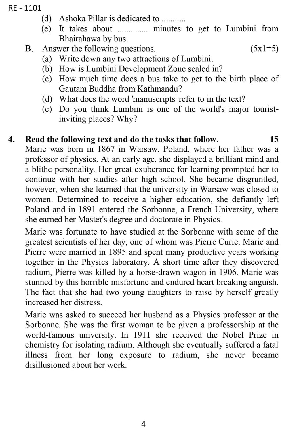 Class 10 (SEE) English Model Question - 4