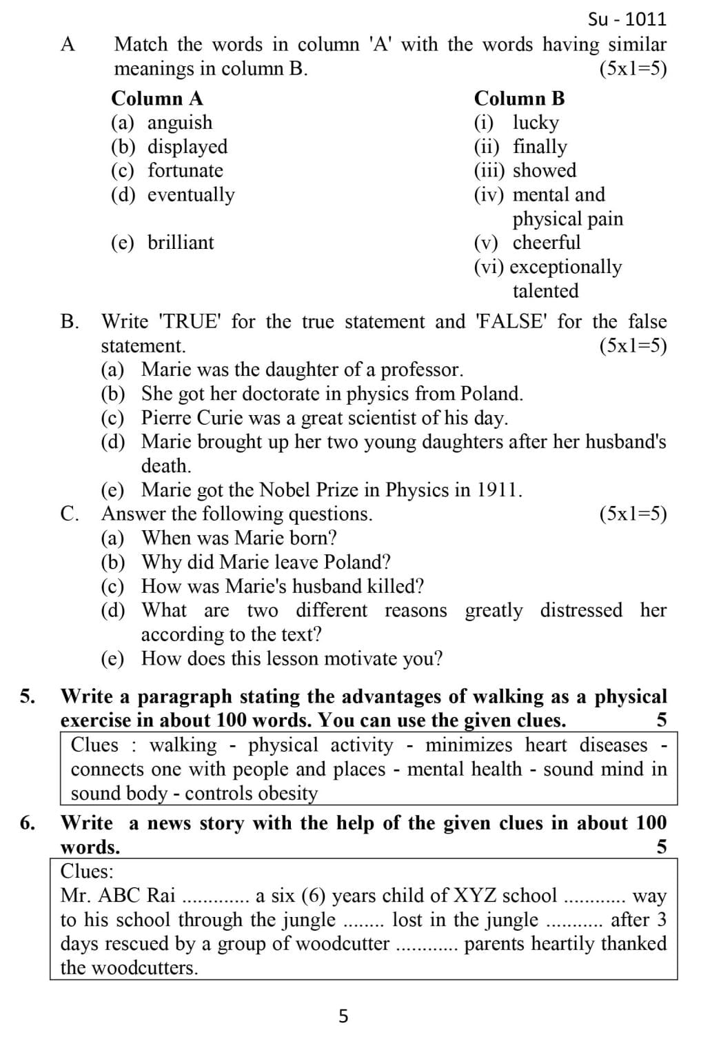 Class 10 (SEE) English Model Question - 5