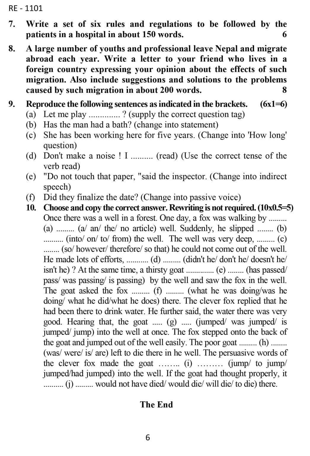 Class 10 (SEE) English Model Question - 6