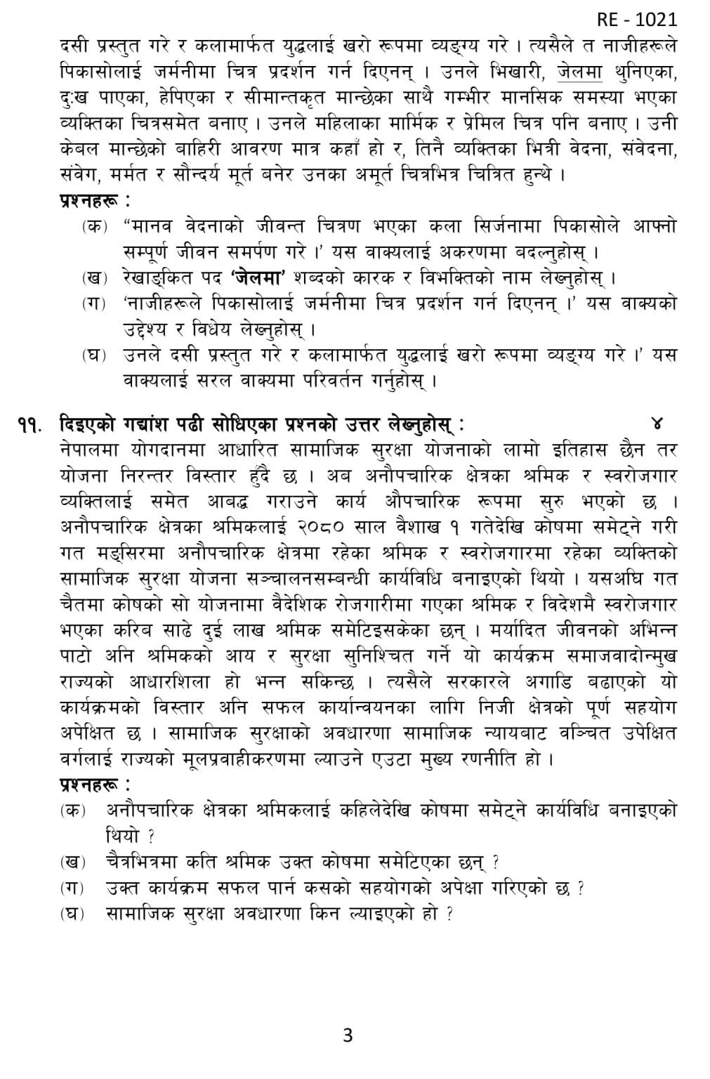 Class 10 (SEE) Nepali Model Question - 3