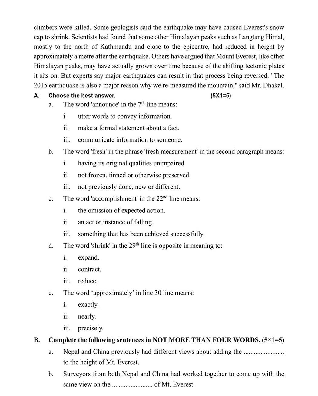 Class 11 English Model Question - Page 2