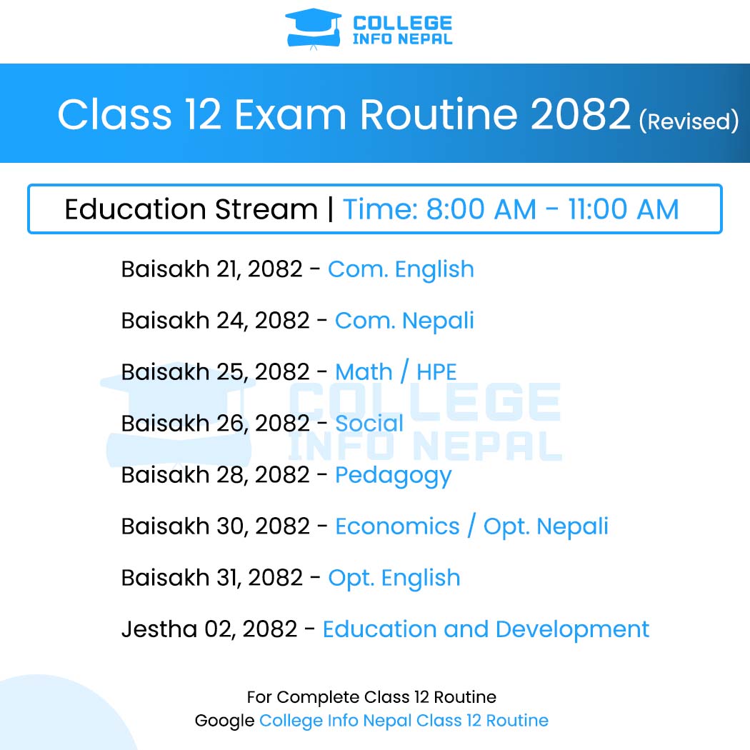 Class 12 Education Stream Exam Routine 2082 Revised - NEB