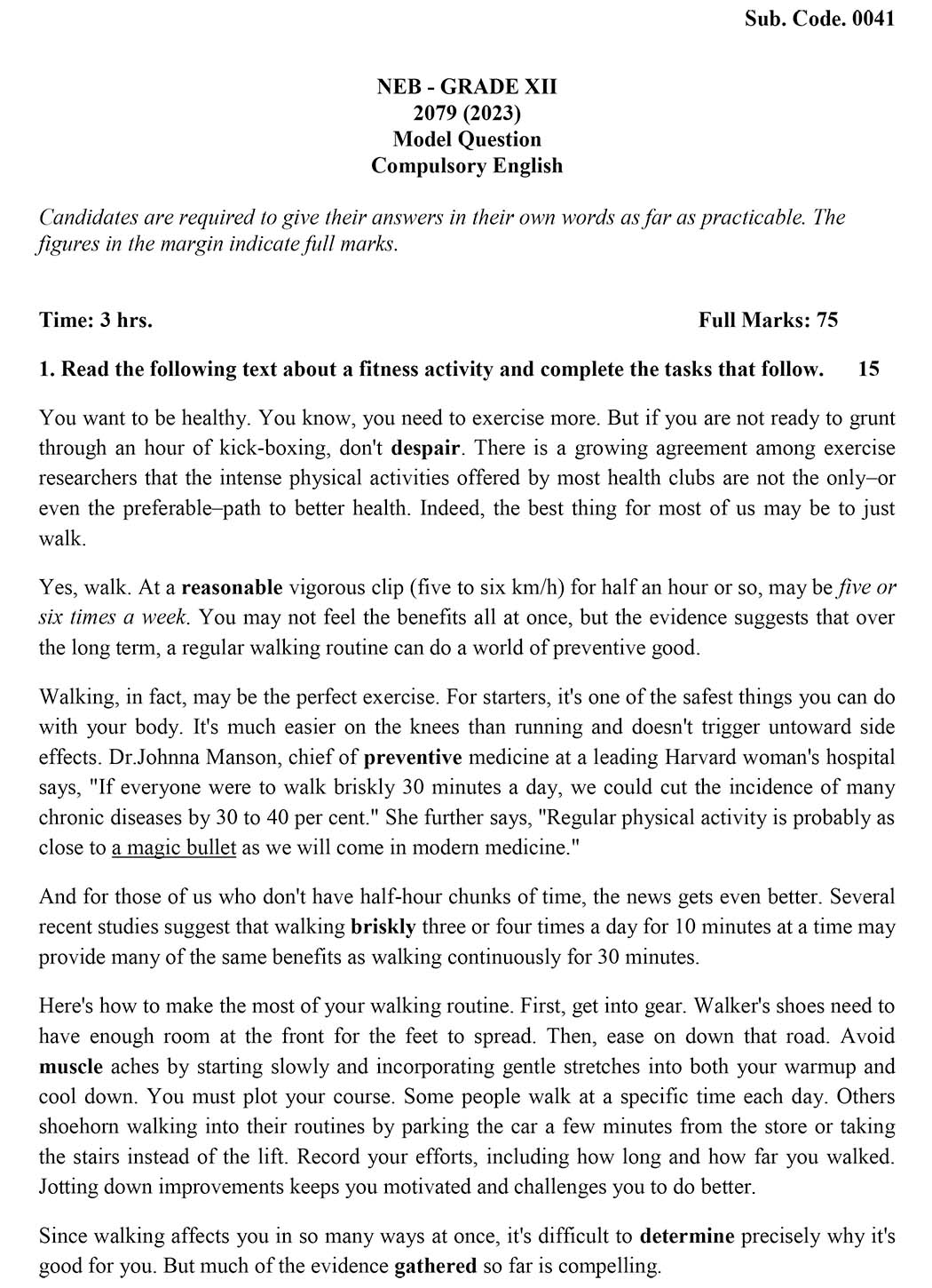 Class 12 English Model Question 2082 - Page 1