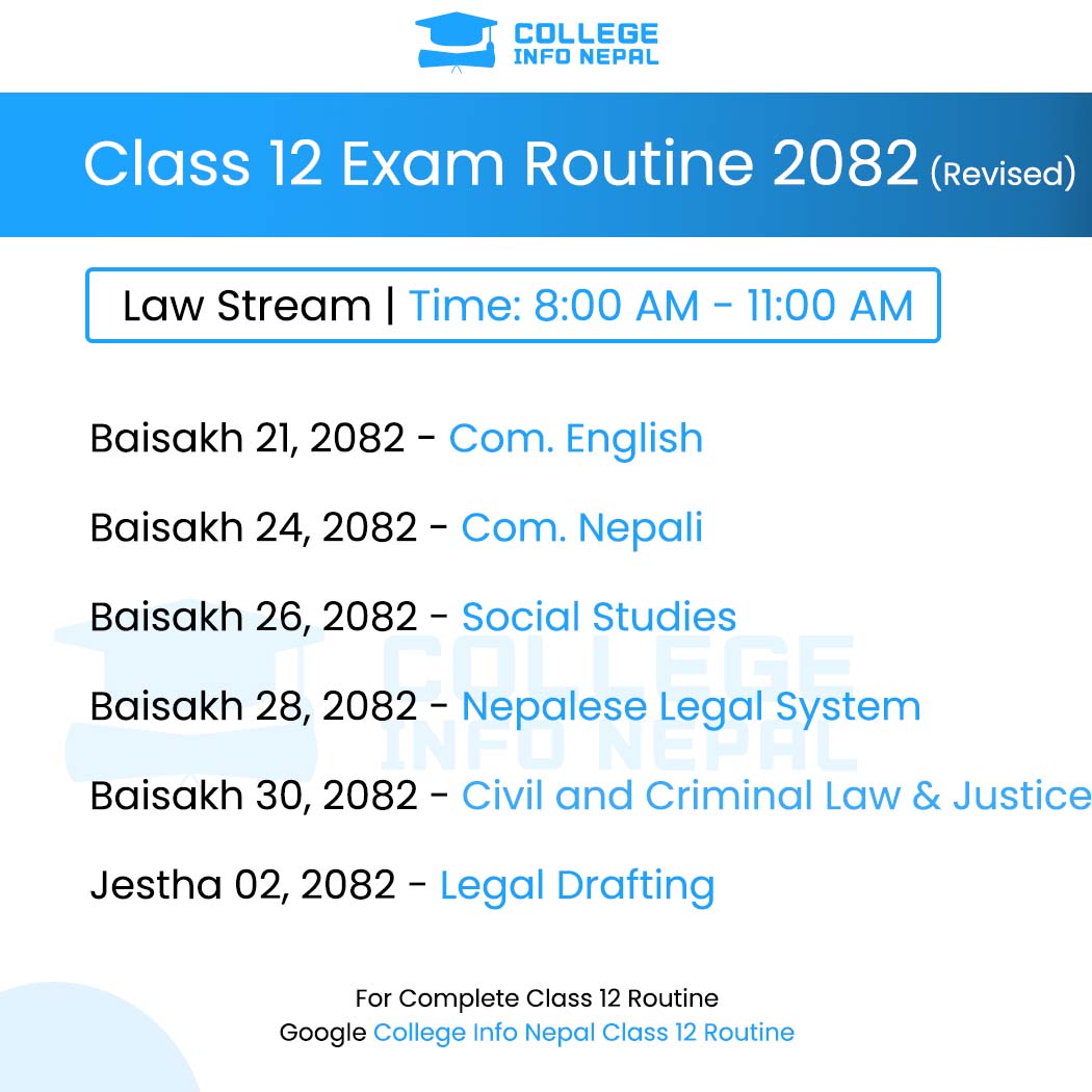 Class 12 Law Stream Exam Routine 2082 Revised - NEB
