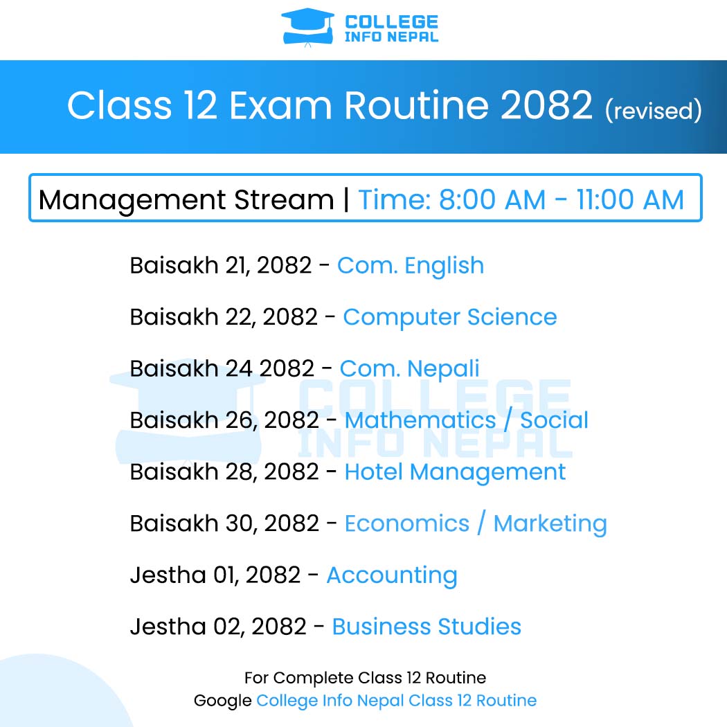 Class 12 Management Stream Exam Routine 2082 Revised - NEB