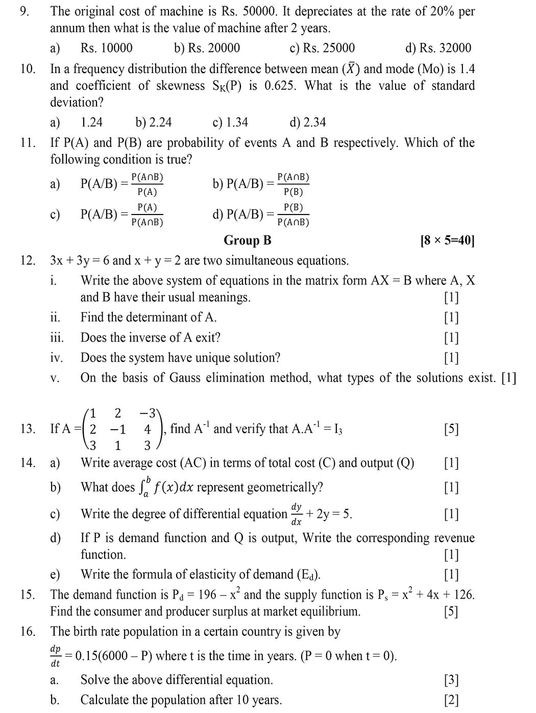 Class 12 Mathematics Model Question 2082 Management - Page 2