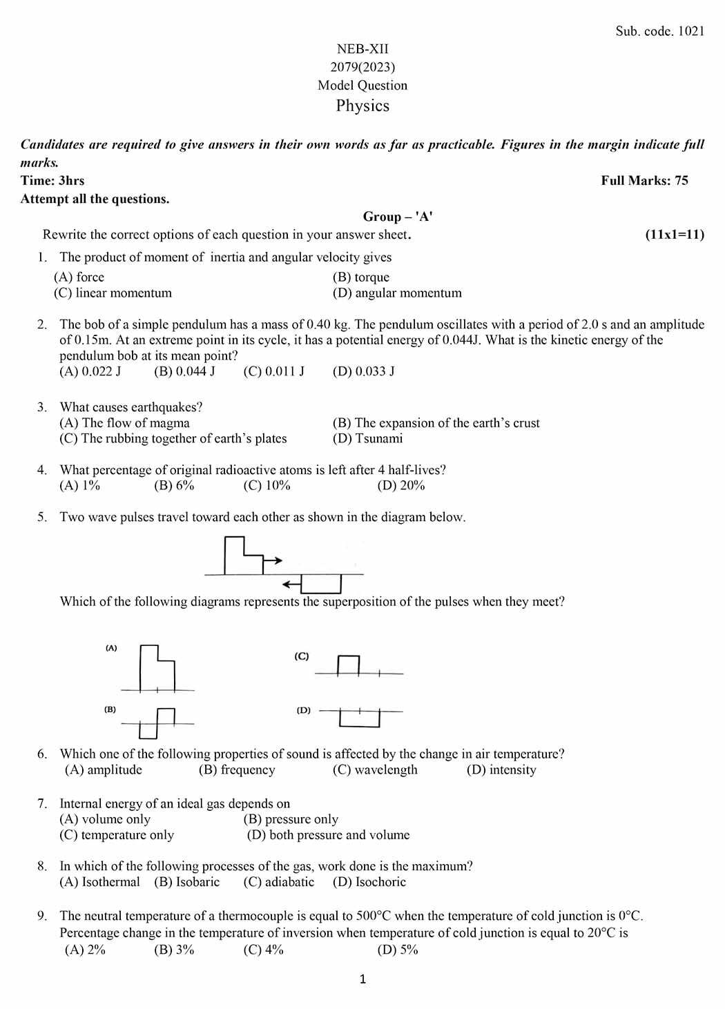 Class 12 Physics Model Question 2082 - Page 1