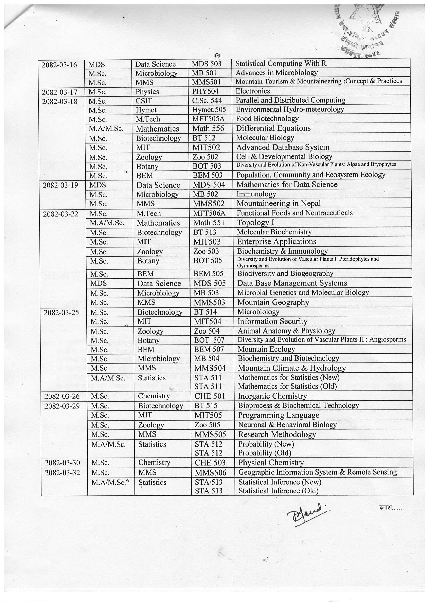MSc 1st Semester Exam Routine 2082 - TU IoST-2